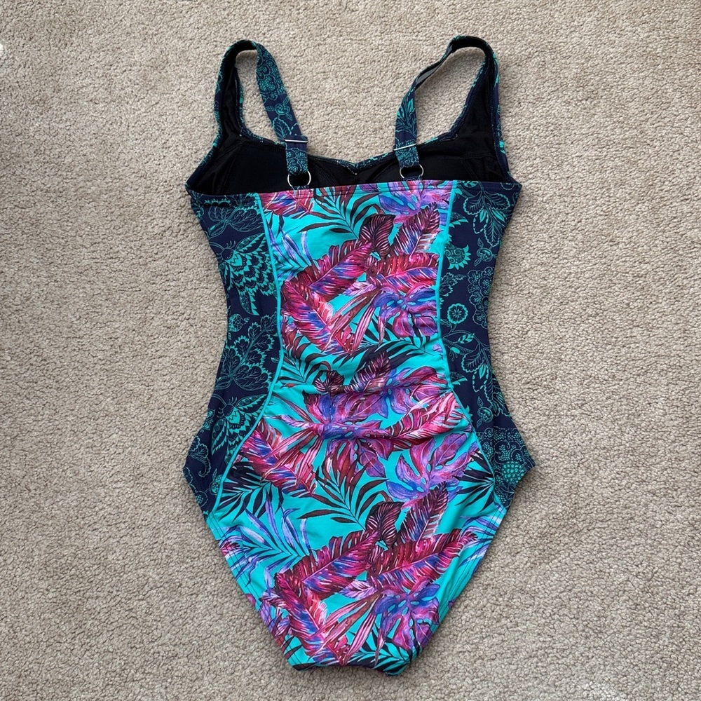 Sundance Tropical Floral Print Kailani Teal Ruched One Piece Swimsuit Size Small - Picture 4 of 11
